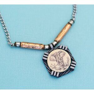 Vintage Hippie Tribal Elephant Portrait Pendant Necklace 19 inch - E35